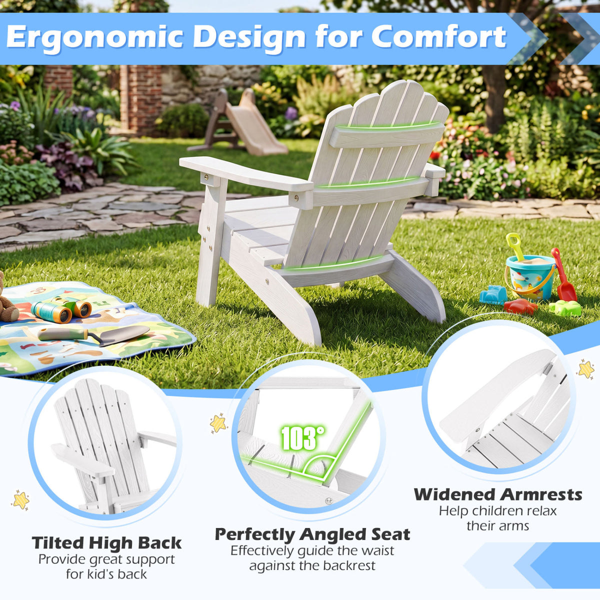 Set of 2 Kids Adirondack Chairs, Outdoor Chairs, White Adirondack Chairs at Gallery Canada