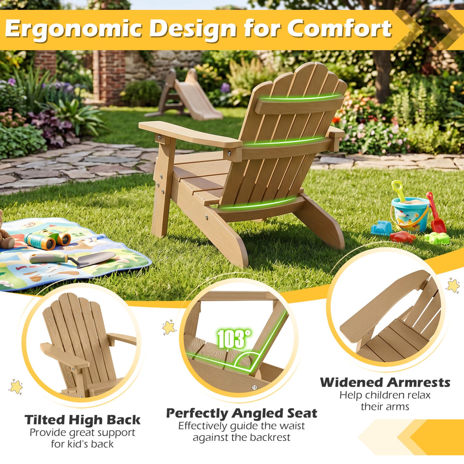 Set of 2 Kids Adirondack Chairs, Outdoor, Brown Adirondack Chairs at Gallery Canada