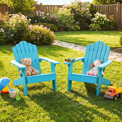 Set of 2 Kids Adirondack Chairs, Outdoor, Turquoise