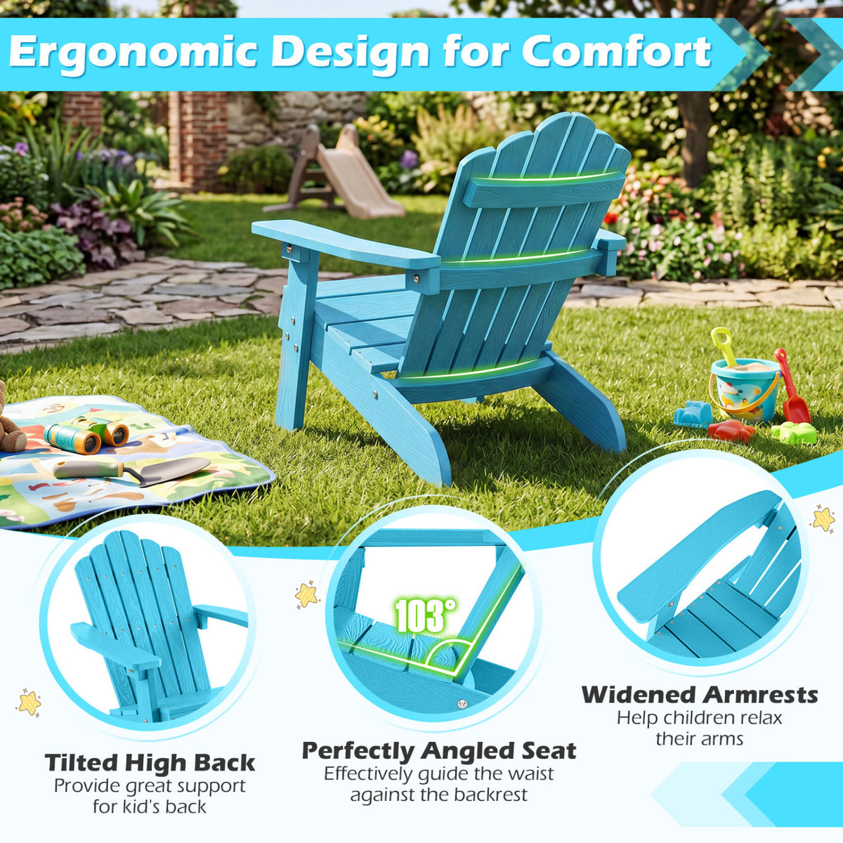 Set of 2 Kids Adirondack Chairs, Outdoor, Turquoise Adirondack Chairs at Gallery Canada