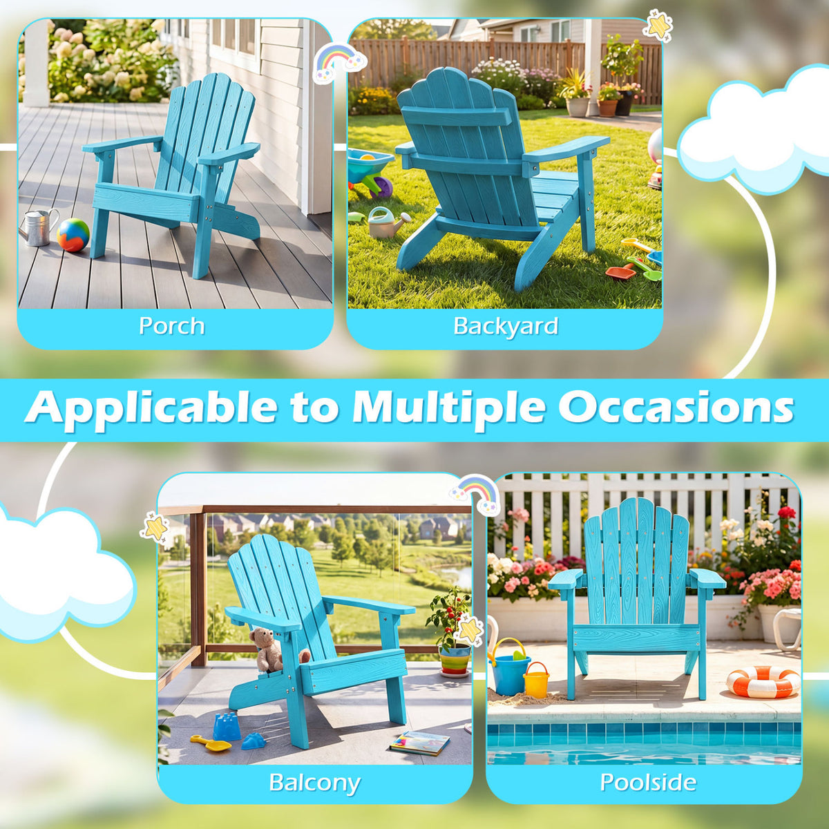 Set of 2 Kids Adirondack Chairs, Outdoor, Turquoise Adirondack Chairs at Gallery Canada