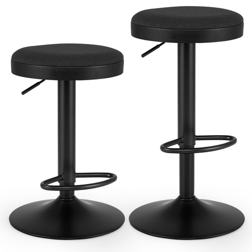 Set of 2 Adjustable Bar Stools with Padded Seat, Black