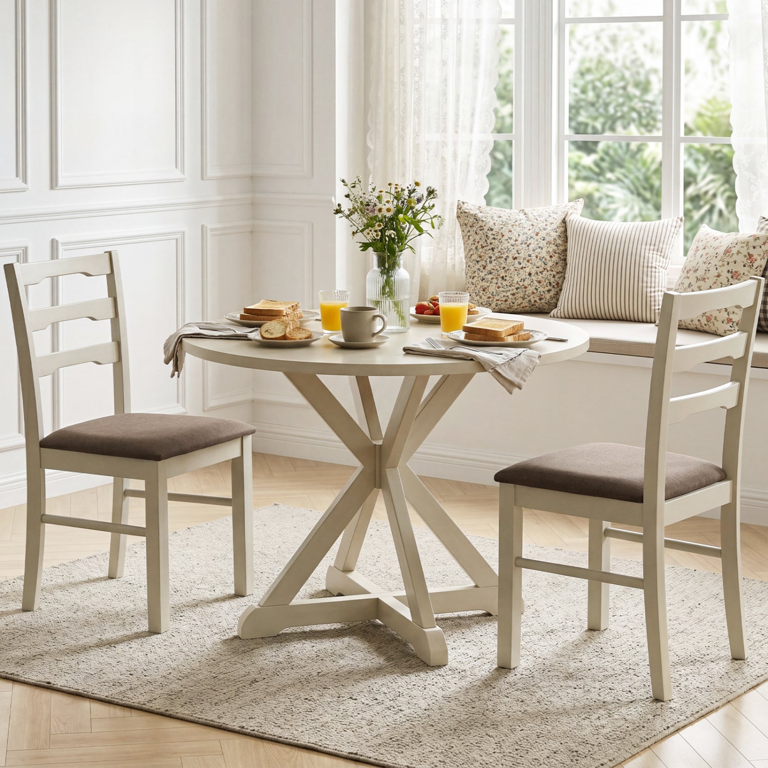 Set of 2 Linen Style Upholstered Dining Chairs with Wood Frames, White Dining Chairs at Gallery Canada