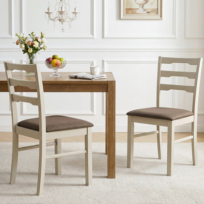 Set of 2 Linen Style Upholstered Dining Chairs with Wood Frames, White Dining Chairs at Gallery Canada
