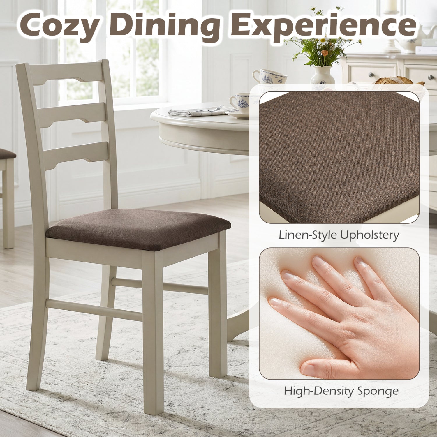 Set of 2 Linen Style Upholstered Dining Chairs with Wood Frames, White Dining Chairs at Gallery Canada