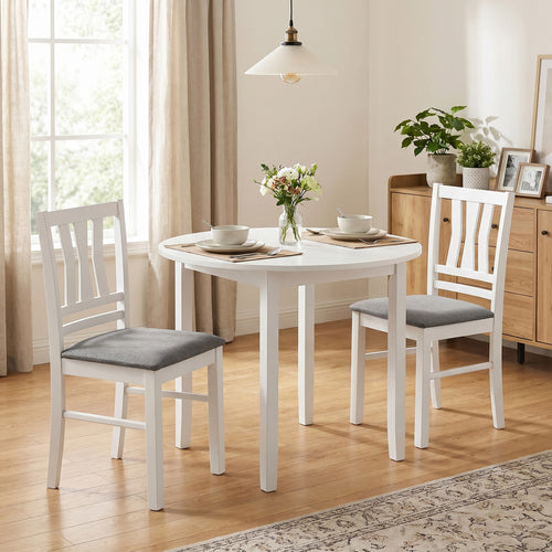 Set of 2 Linen Style Upholstered Kitchen Chairs with Wood Frames, White