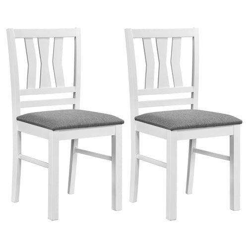 Set of 2 Linen Style Upholstered Kitchen Chairs with Wood Frames, White