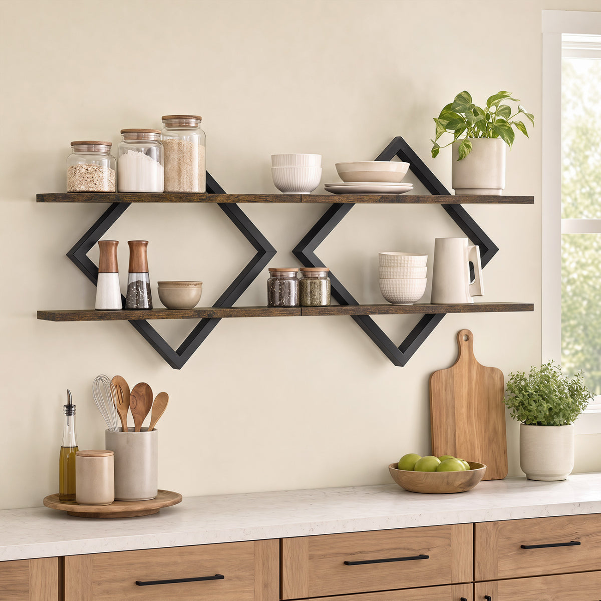 Set of 2 Metal Floating Shelves, Rustic Brown Bookcases at Gallery Canada