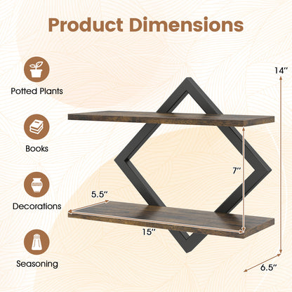 Set of 2 Metal Floating Shelves, Rustic Brown Bookcases at Gallery Canada