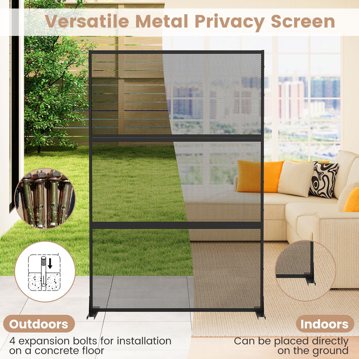 Metal Privacy Screen Set, 2 Panels, Black Room Dividers at Gallery Canada