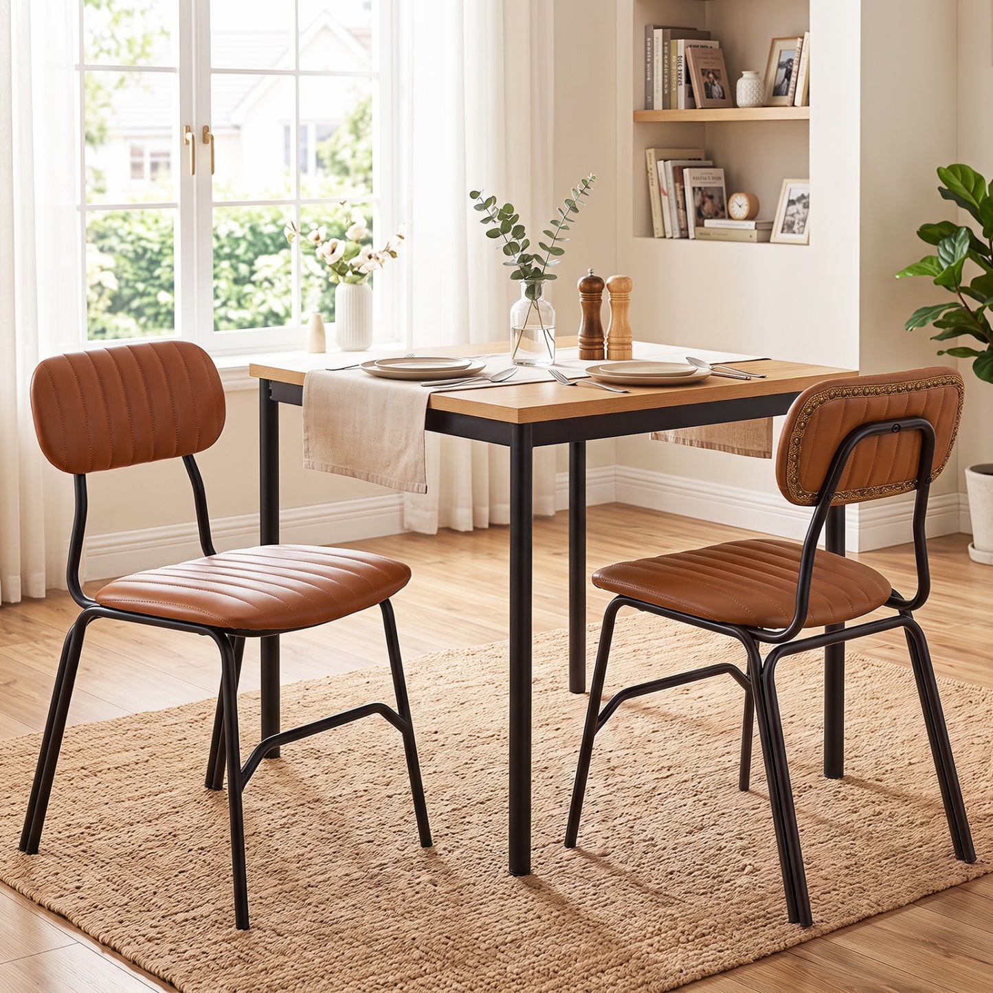 Set of 2 Modern Dining Chairs, Brown