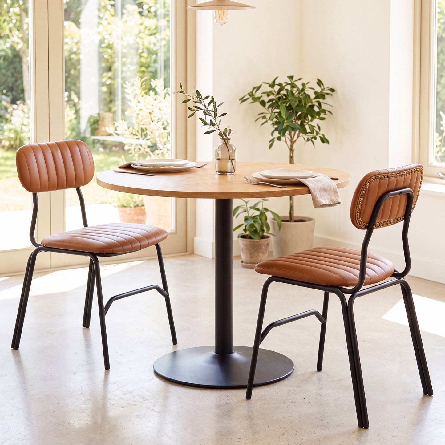Set of 2 Modern Dining Chairs, Brown