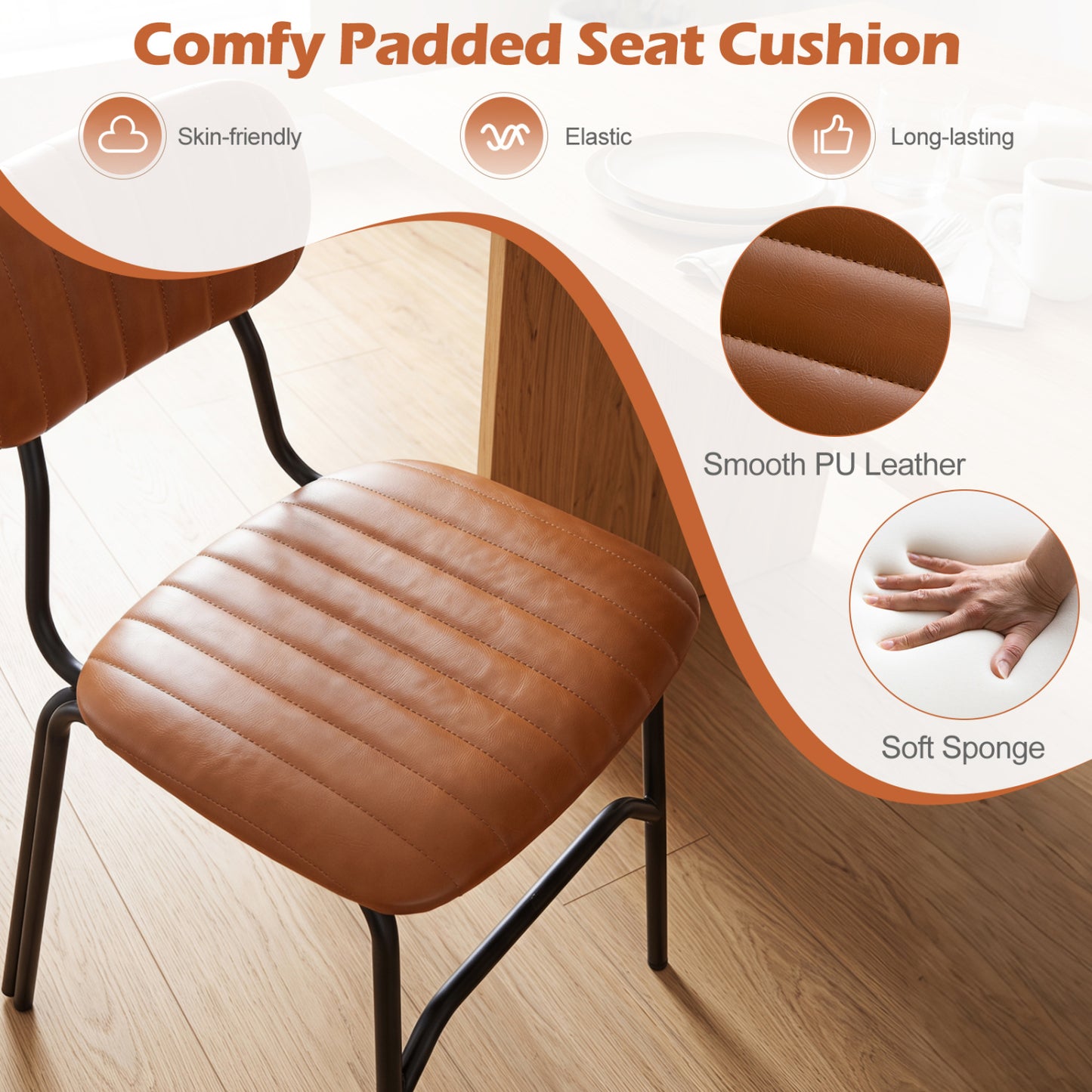 Set of 2 Modern Dining Chairs, Brown