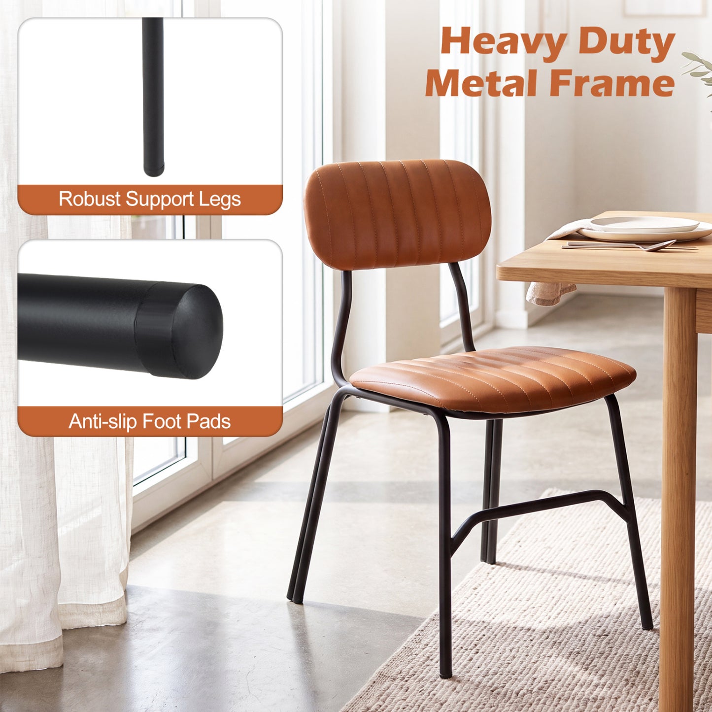 Set of 2 Modern Dining Chairs, Brown