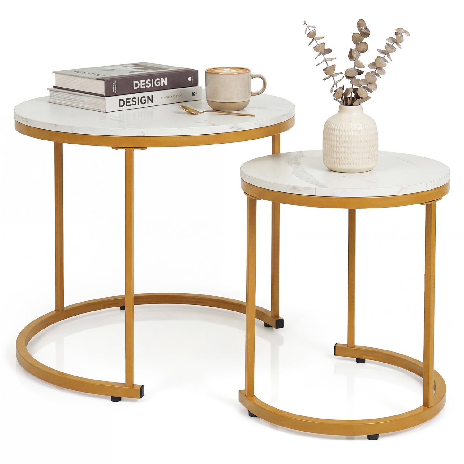 Set Of 2 Modern Round Stacking Nesting Coffee Tables, Golden Coffee Tables at Gallery Canada