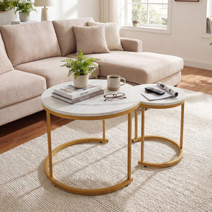 Set Of 2 Modern Round Stacking Nesting Coffee Tables, Golden Coffee Tables at Gallery Canada