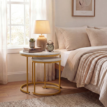 Set Of 2 Modern Round Stacking Nesting Coffee Tables, Golden Coffee Tables at Gallery Canada