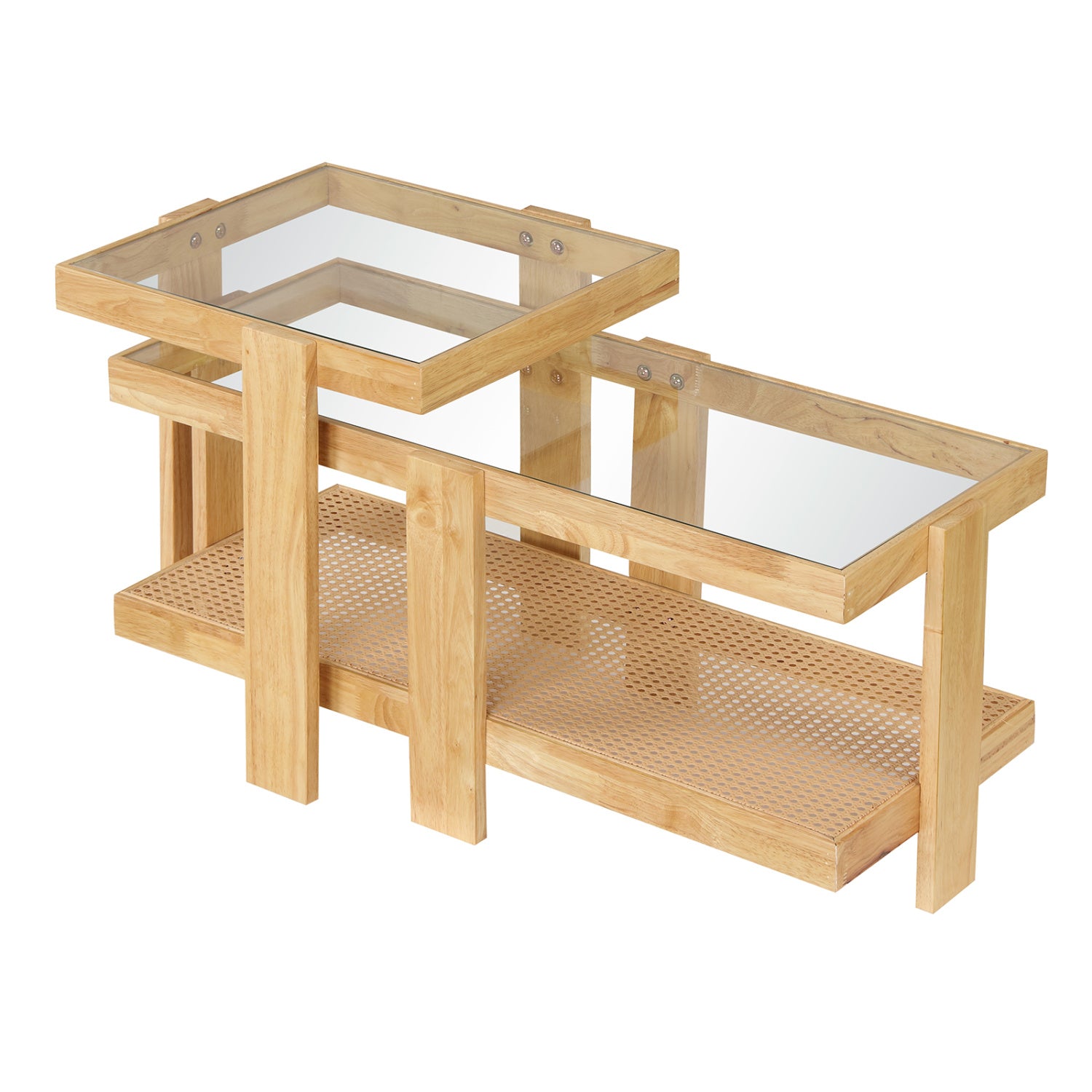 Set of 2 Nesting Coffee Table with Boho Rattan Accent Table, Natural Coffee Tables Natural at Gallery Canada