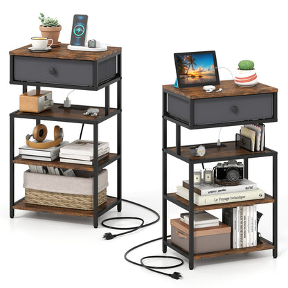Set Of 2 Nightstands, 28 Inch Tall, Charging Station, Rustic Brown Nightstands at Gallery Canada