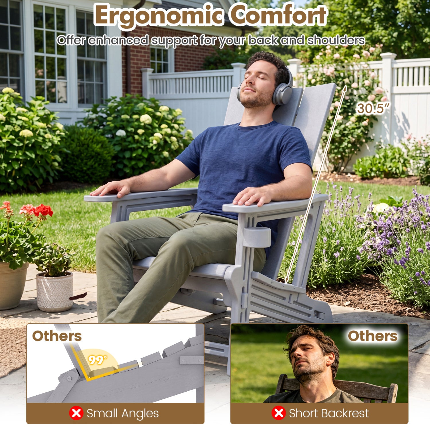 Set of 2 Outdoor Adirondack Chairs, Gray Adirondack Chairs at Gallery Canada
