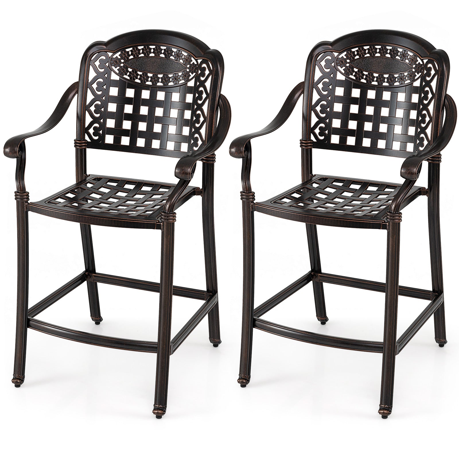 Set of 2 Outdoor Bar Stool 25.5 Inch Counter Height Cast Aluminum Bar Chairs, Copper Patio Bar Furniture Copper at Gallery Canada