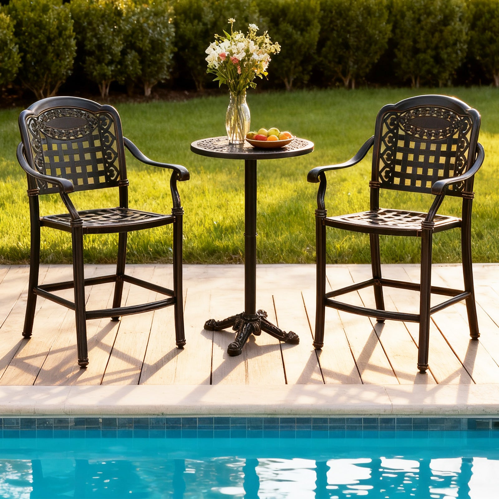 Set of 2 Outdoor Bar Stool 25.5 Inch Counter Height Cast Aluminum Bar Chairs, Copper Patio Bar Furniture at Gallery Canada