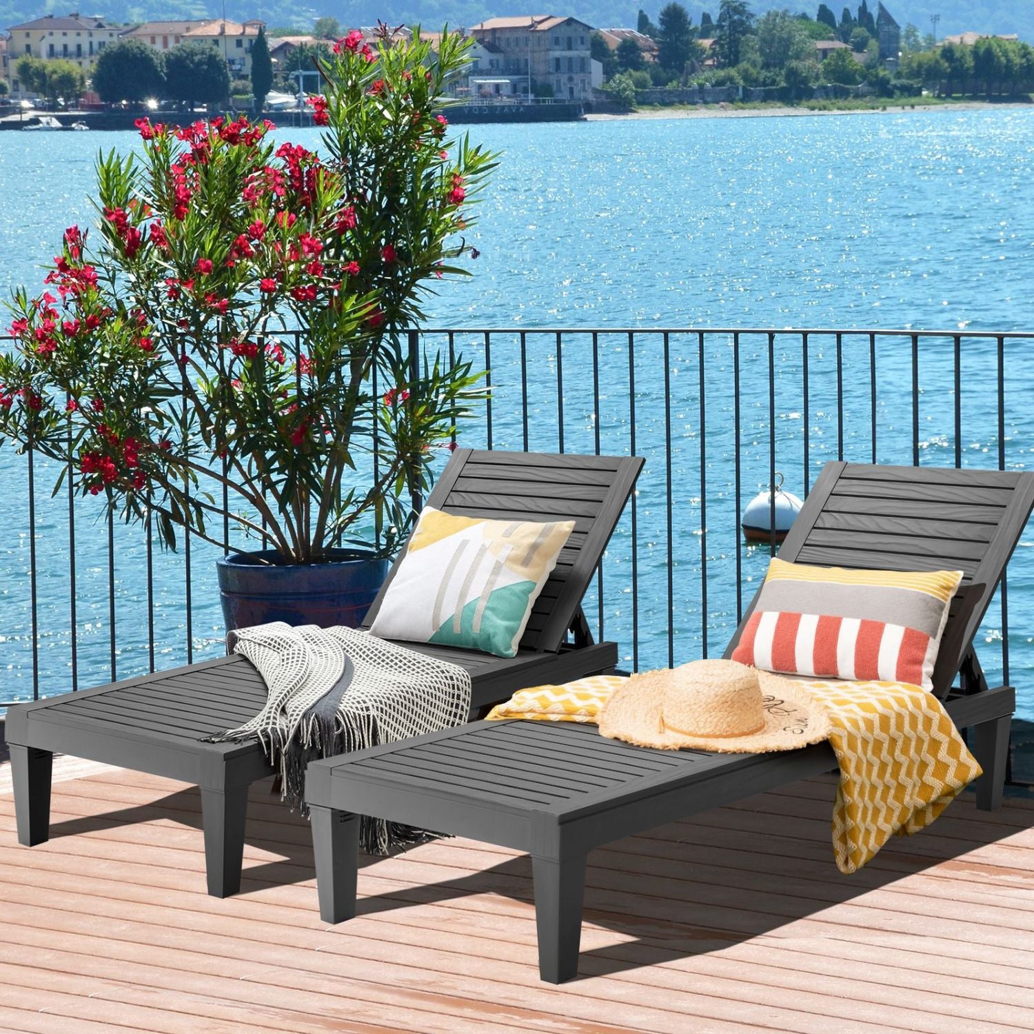 Set of 2 Outdoor Chaise Lounge Chair with 5 Positions Adjustable Backrest, Black Outdoor Chaise Lounges at Gallery Canada