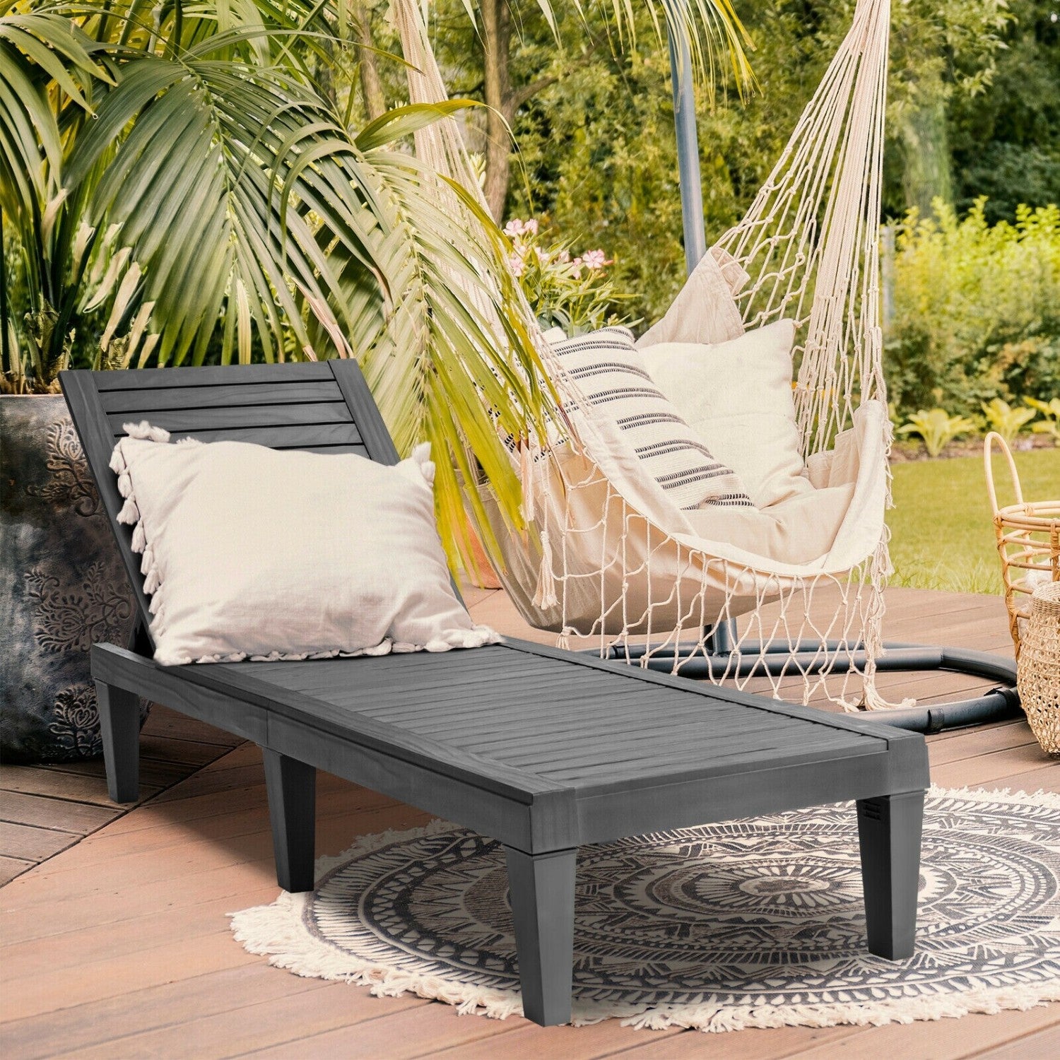 Set of 2 Outdoor Chaise Lounge Chair with 5 Positions Adjustable Backrest, Black Outdoor Chaise Lounges at Gallery Canada