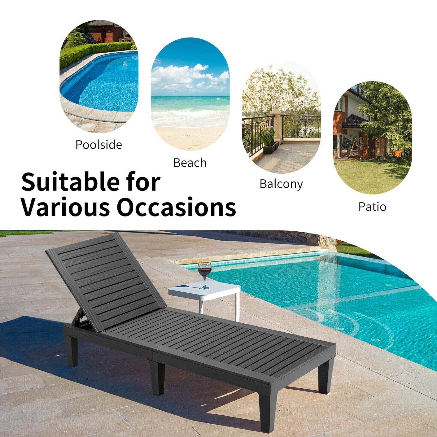 Set of 2 Outdoor Chaise Lounge Chair with 5 Positions Adjustable Backrest, Black Outdoor Chaise Lounges at Gallery Canada