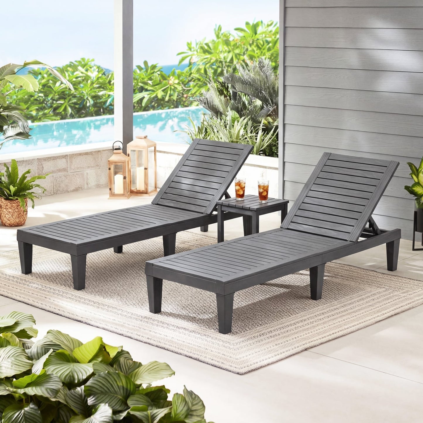 Set of 2 Outdoor Chaise Lounge Chair with 5 Positions Adjustable Backrest, Gray Outdoor Chaise Lounges at Gallery Canada