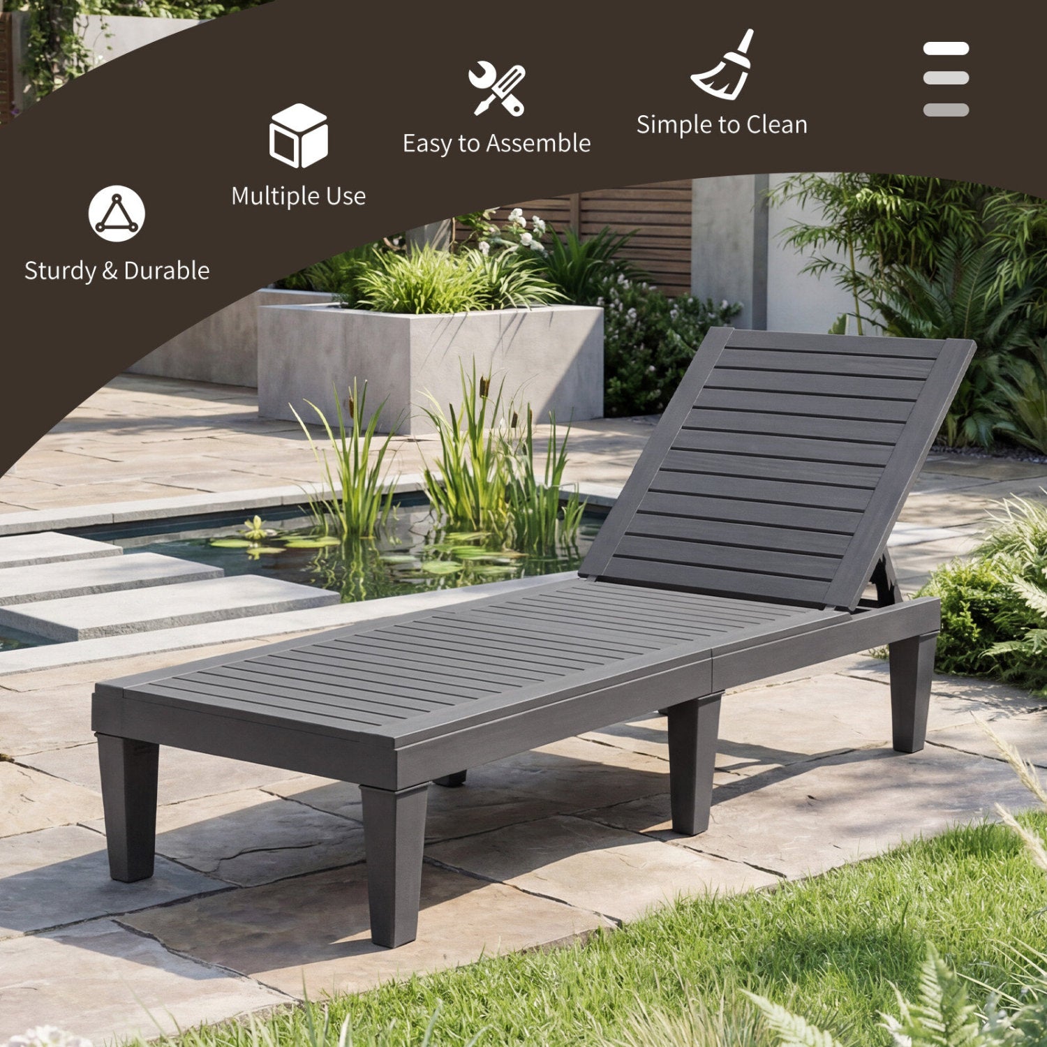 Set of 2 Outdoor Chaise Lounge Chair with 5 Positions Adjustable Backrest, Gray Outdoor Chaise Lounges at Gallery Canada