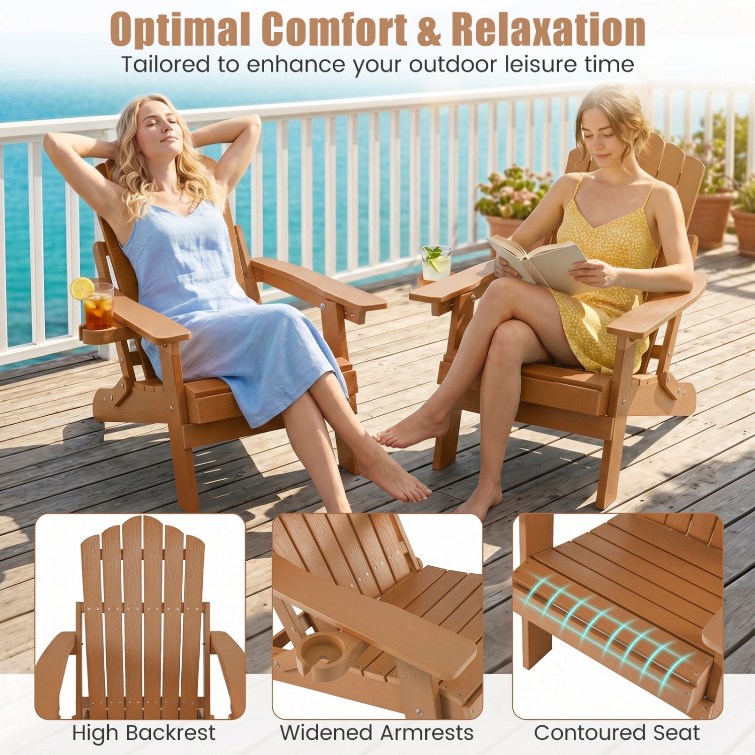 2 Outdoor Folding Adirondack Chairs With Cup Holder, Coffee Adirondack Chairs at Gallery Canada