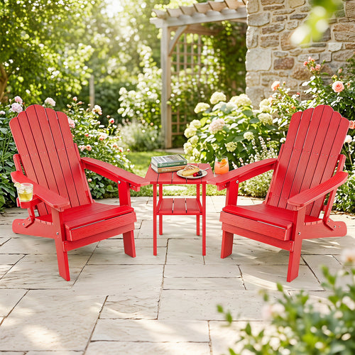 Set of 2 Outdoor Folding Adirondack Chairs, Red