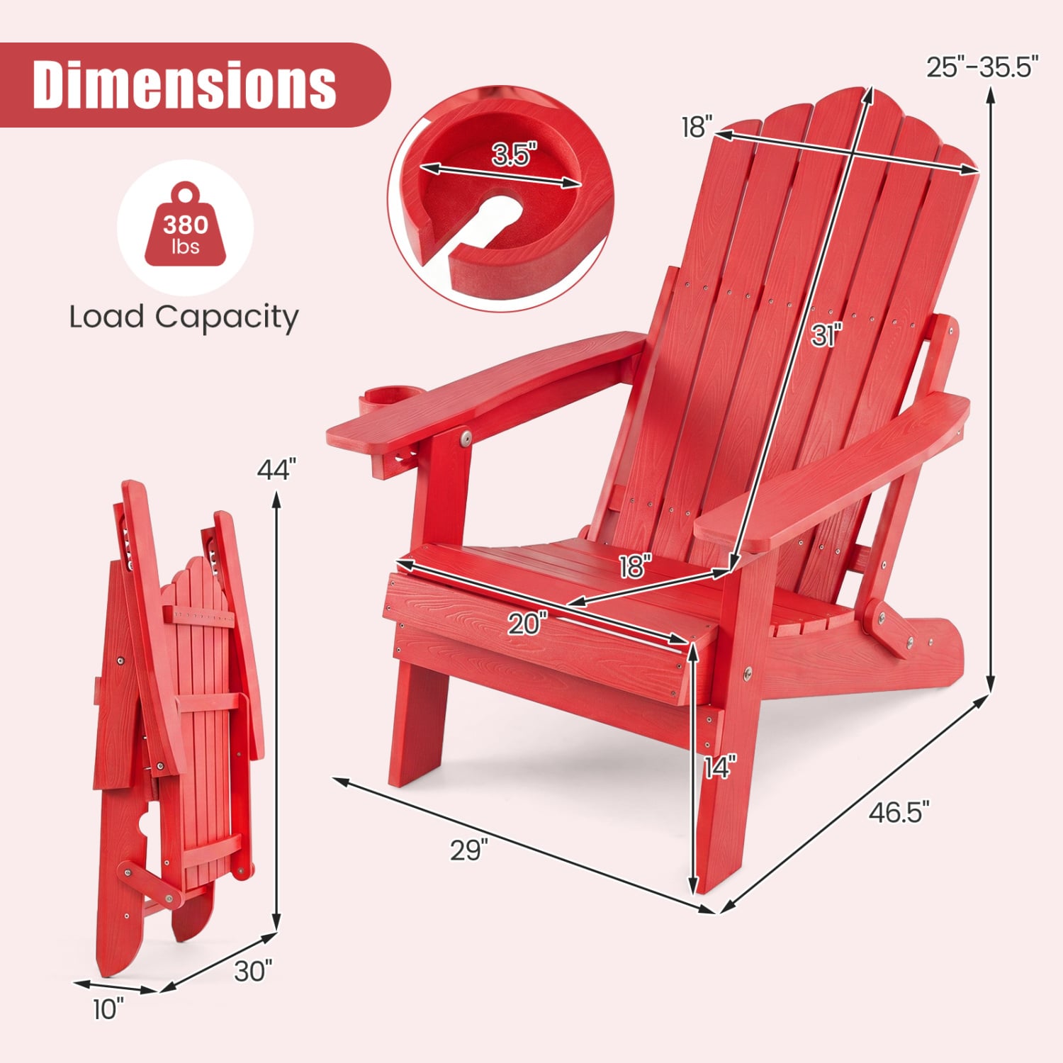 Set of 2 Outdoor Folding Adirondack Chairs, Red Adirondack Chairs at Gallery Canada