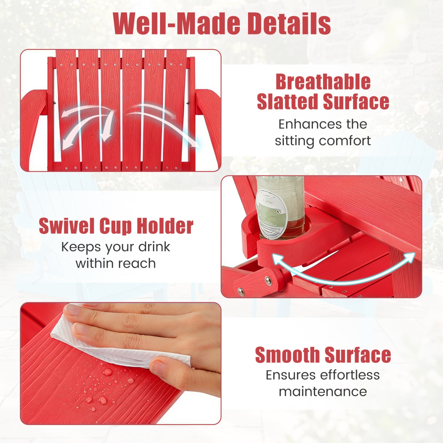 Set of 2 Outdoor Folding Adirondack Chairs, Red Adirondack Chairs at Gallery Canada