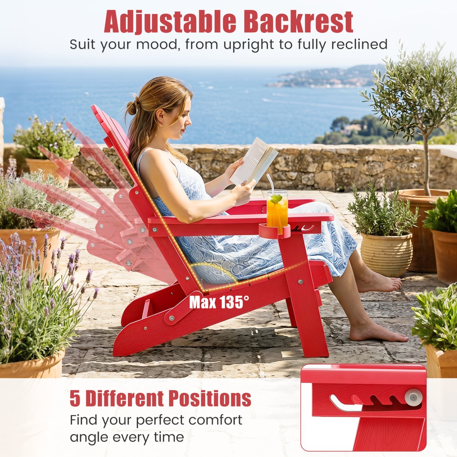 Set of 2 Outdoor Folding Adirondack Chairs, Red Adirondack Chairs at Gallery Canada