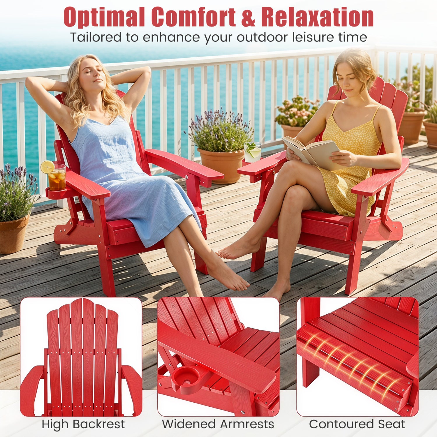 Set of 2 Outdoor Folding Adirondack Chairs, Red Adirondack Chairs at Gallery Canada