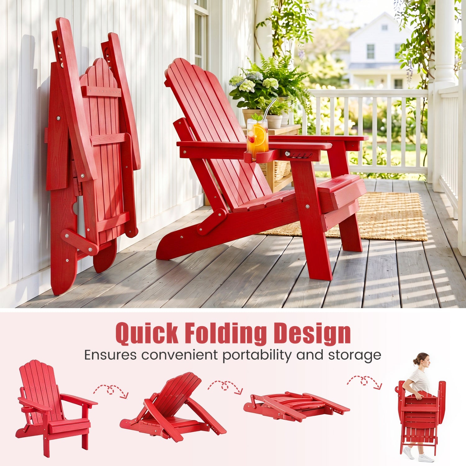 Set of 2 Outdoor Folding Adirondack Chairs, Red Adirondack Chairs at Gallery Canada