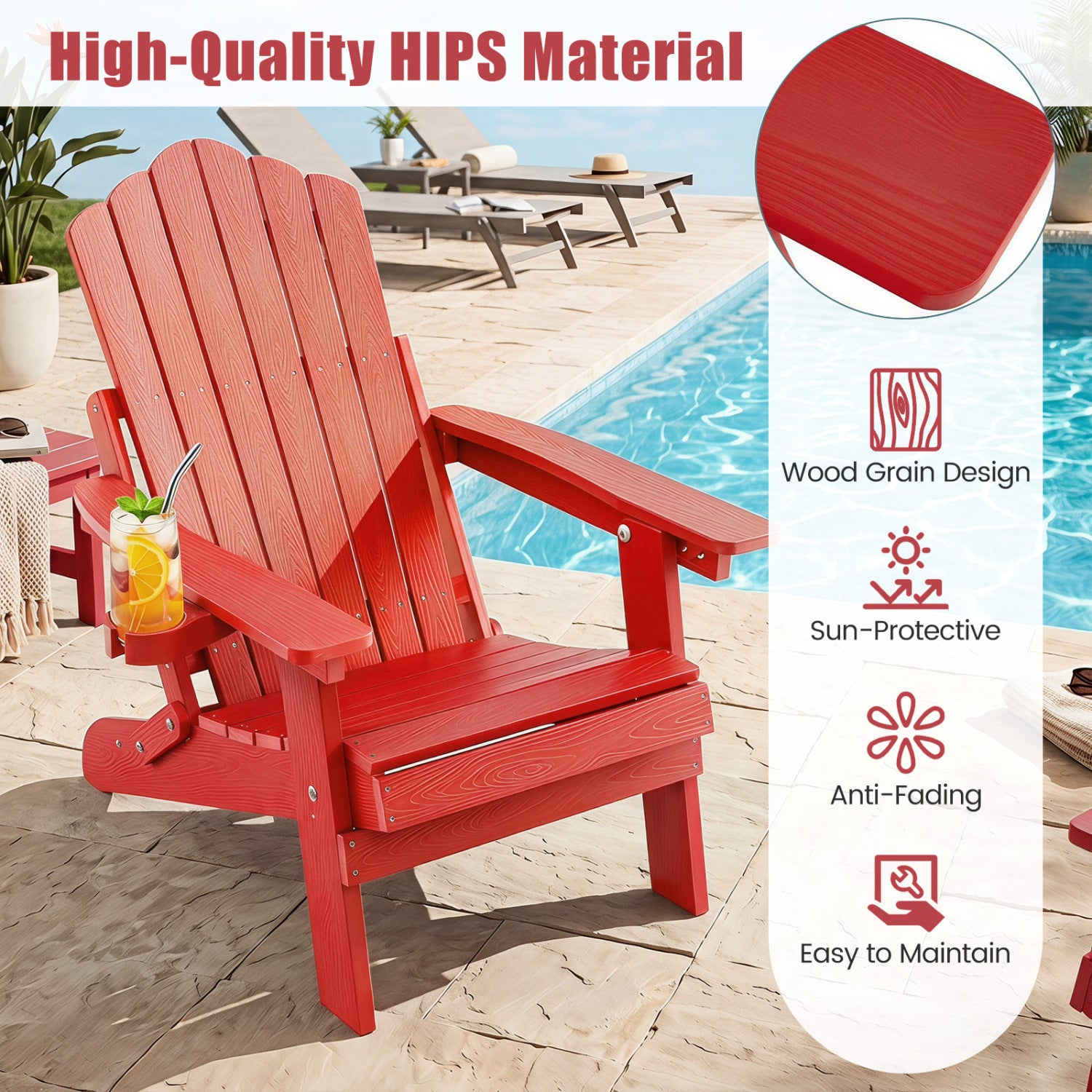 Set of 2 Outdoor Folding Adirondack Chairs, Red Adirondack Chairs at Gallery Canada