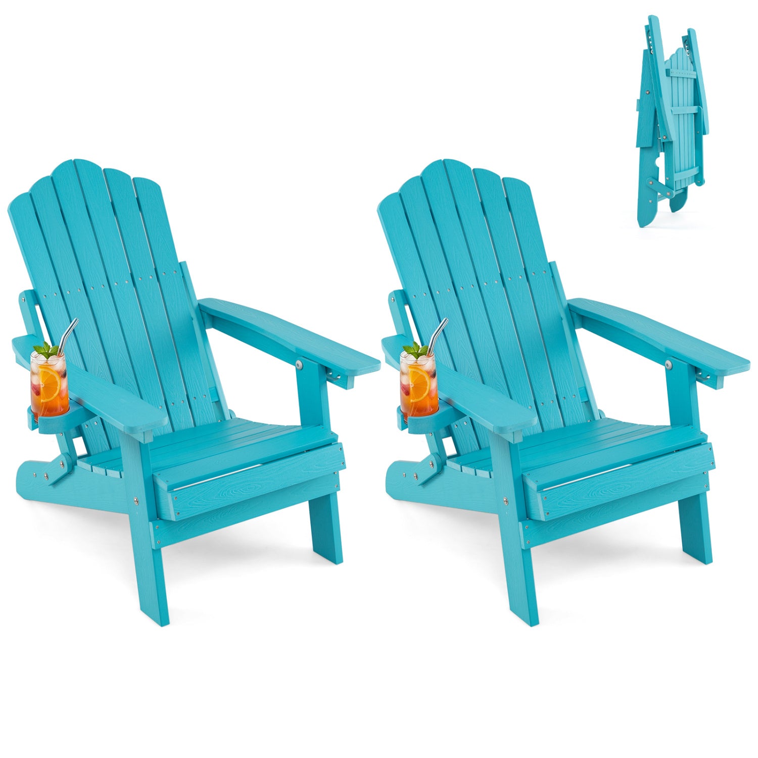 Set Of 2 Folding Adirondack Chairs With Cup Holder, Turquoise Adirondack Chairs Turquoise at Gallery Canada