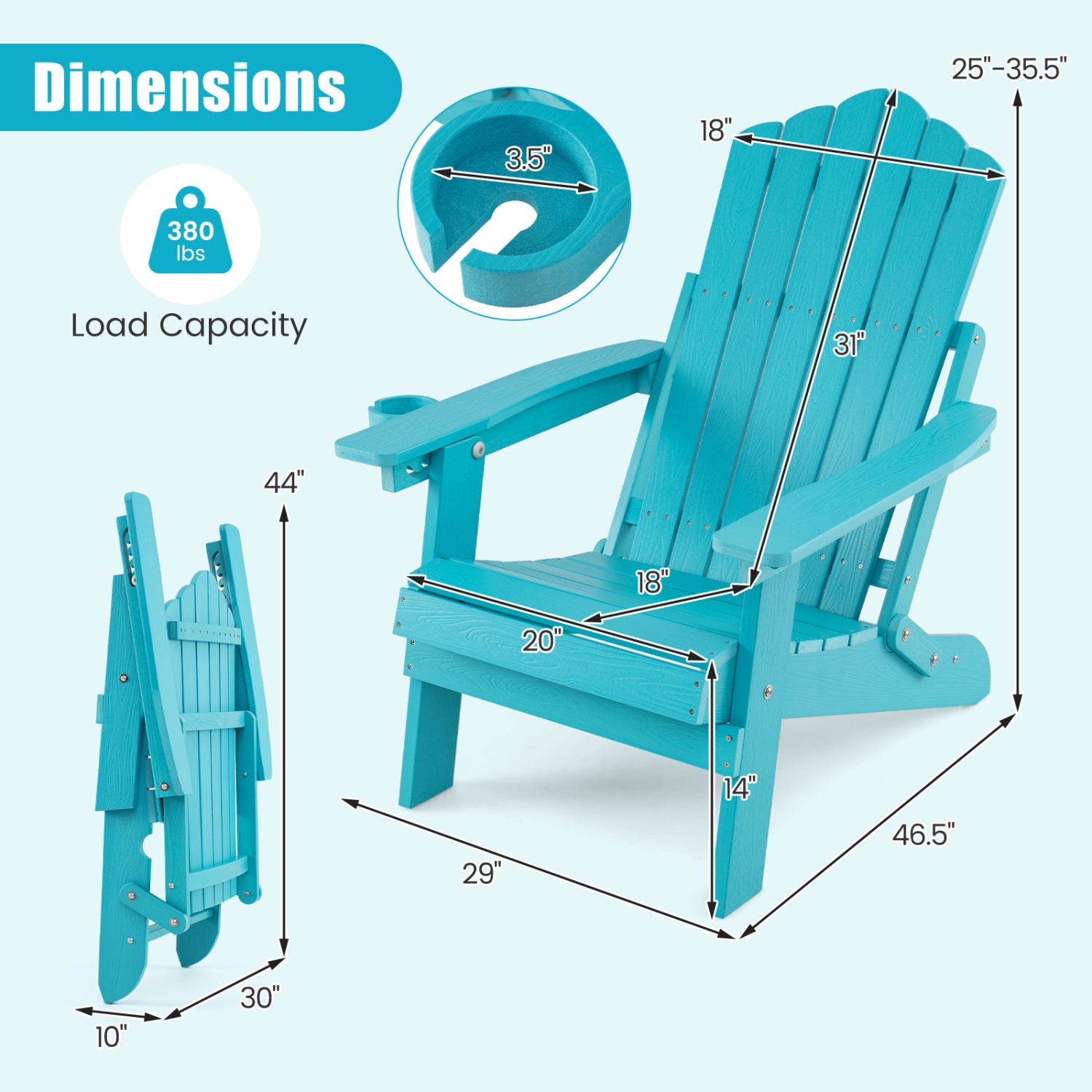Set Of 2 Folding Adirondack Chairs With Cup Holder, Turquoise Adirondack Chairs at Gallery Canada