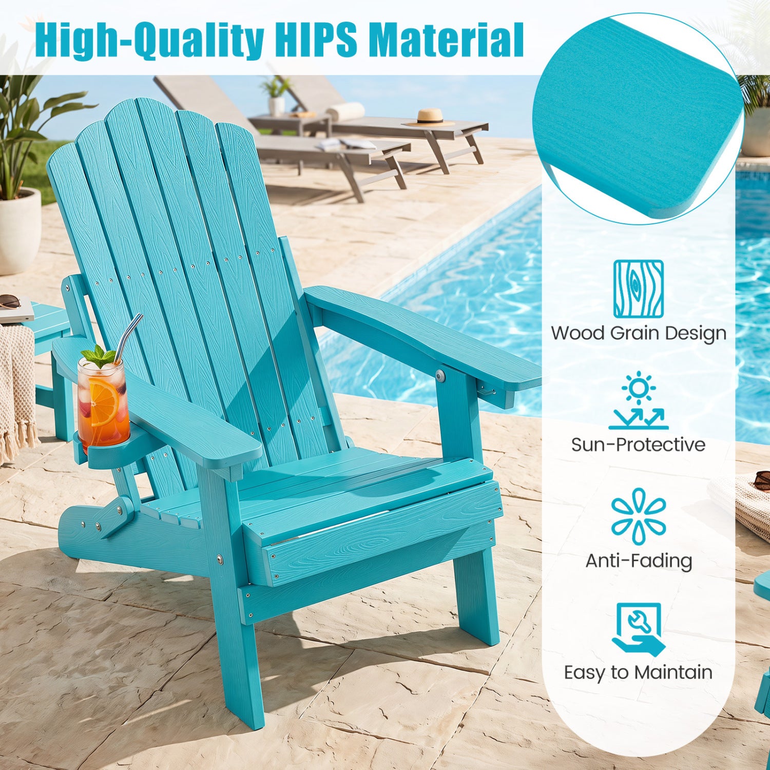 Set Of 2 Folding Adirondack Chairs With Cup Holder, Turquoise Adirondack Chairs at Gallery Canada