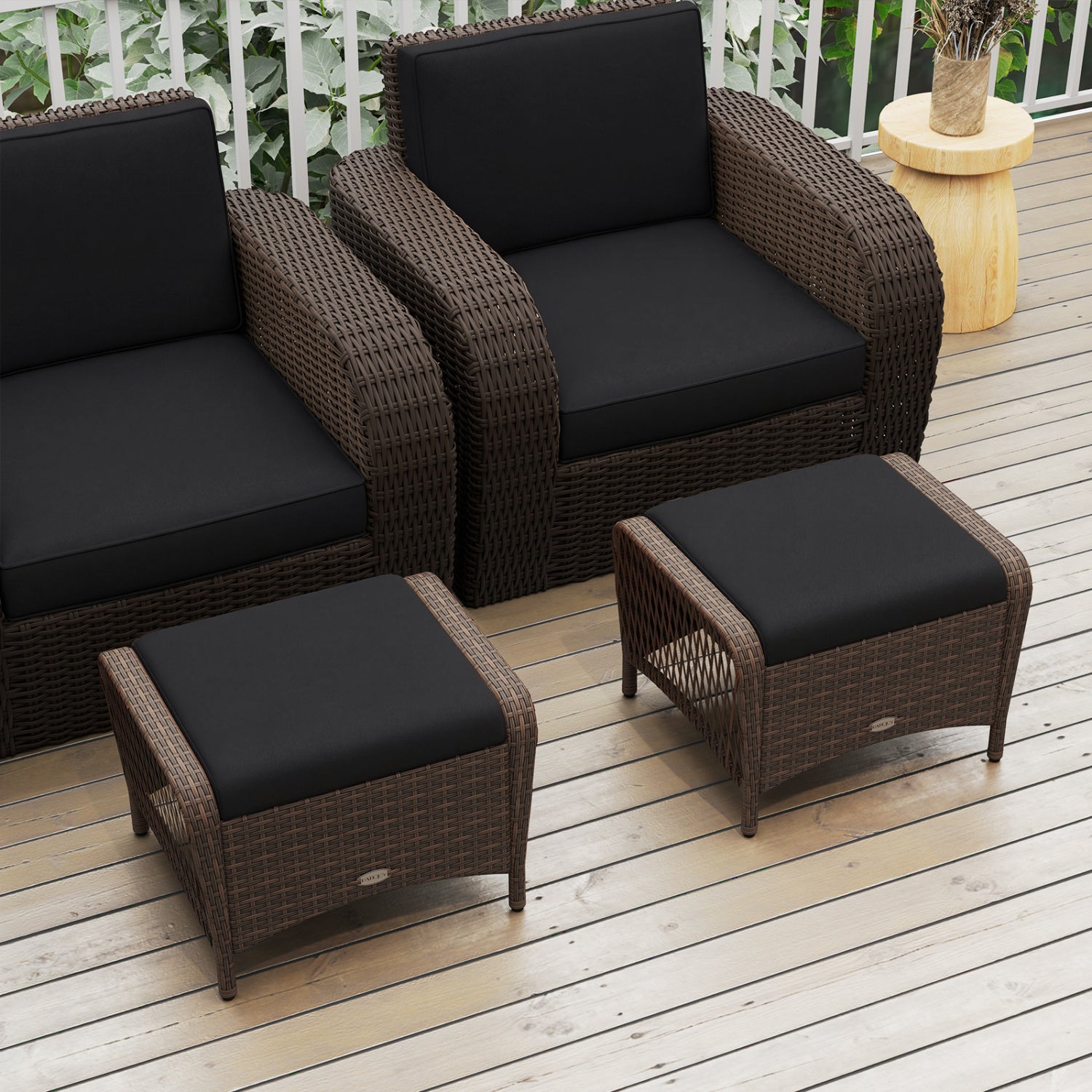 Set Of 2 PE Wicker Ottomans With Cushions, Black Outdoor Seating & Patio Chairs at Gallery Canada