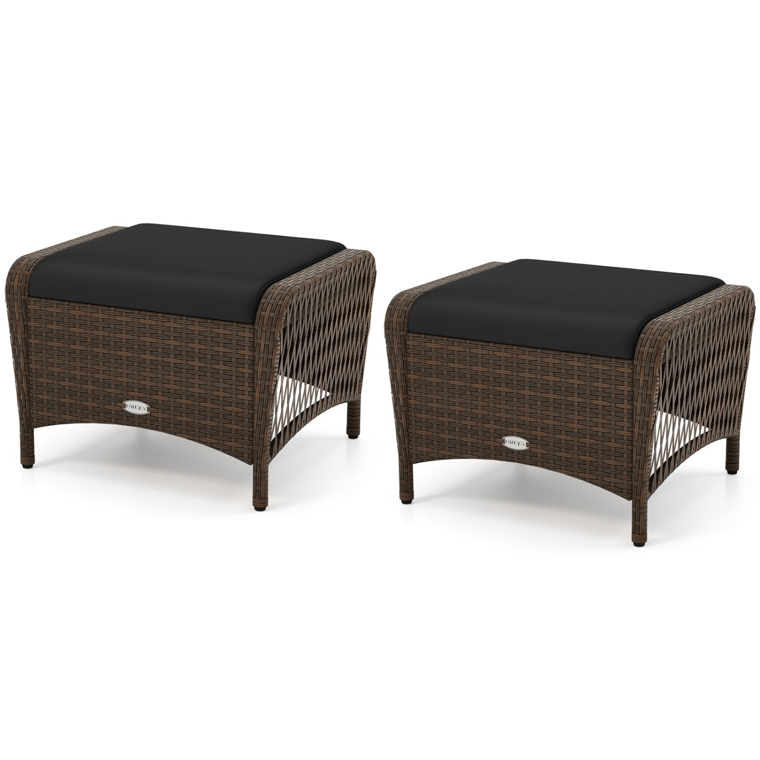 Set Of 2 PE Wicker Ottomans With Cushions, Black Outdoor Seating & Patio Chairs Black at Gallery Canada