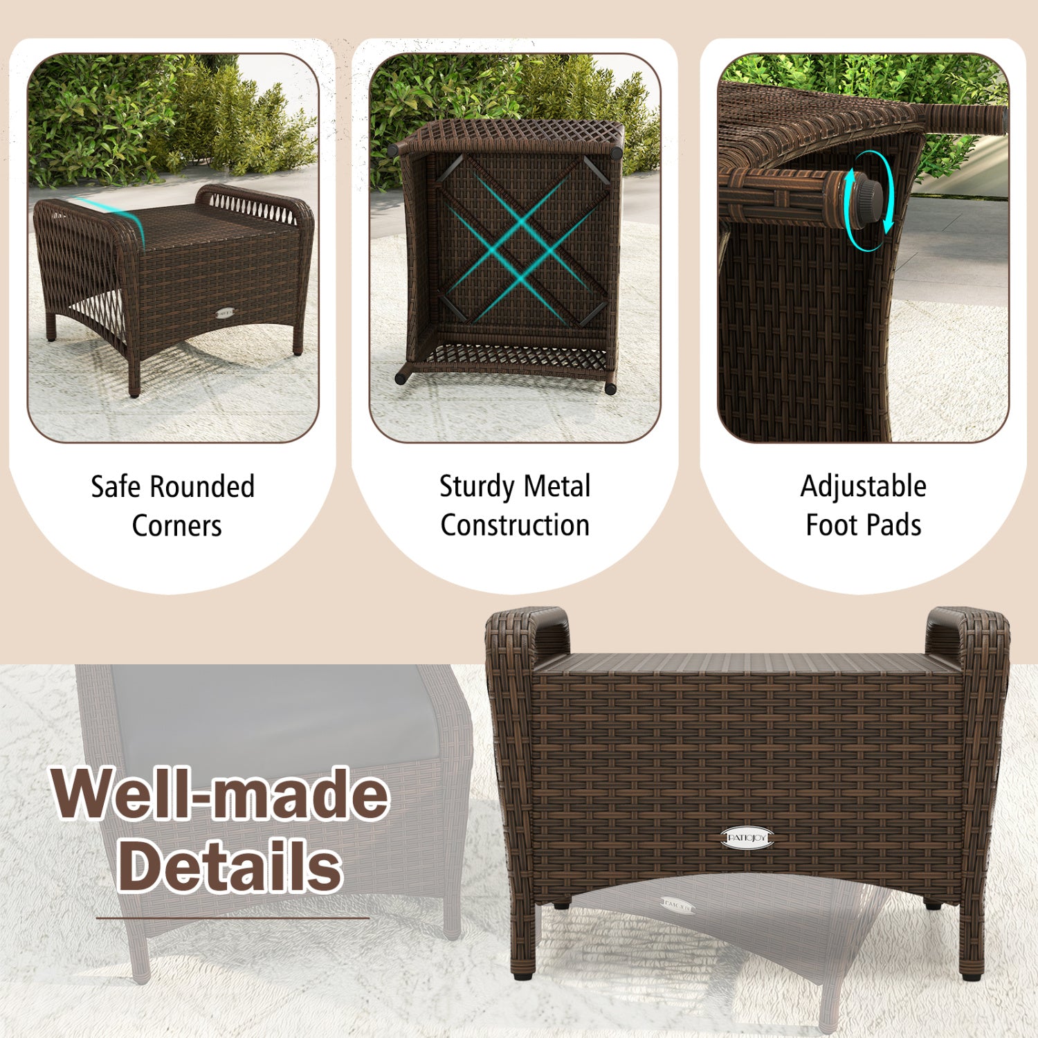 Set Of 2 PE Wicker Ottomans With Cushions, Black Outdoor Seating & Patio Chairs at Gallery Canada