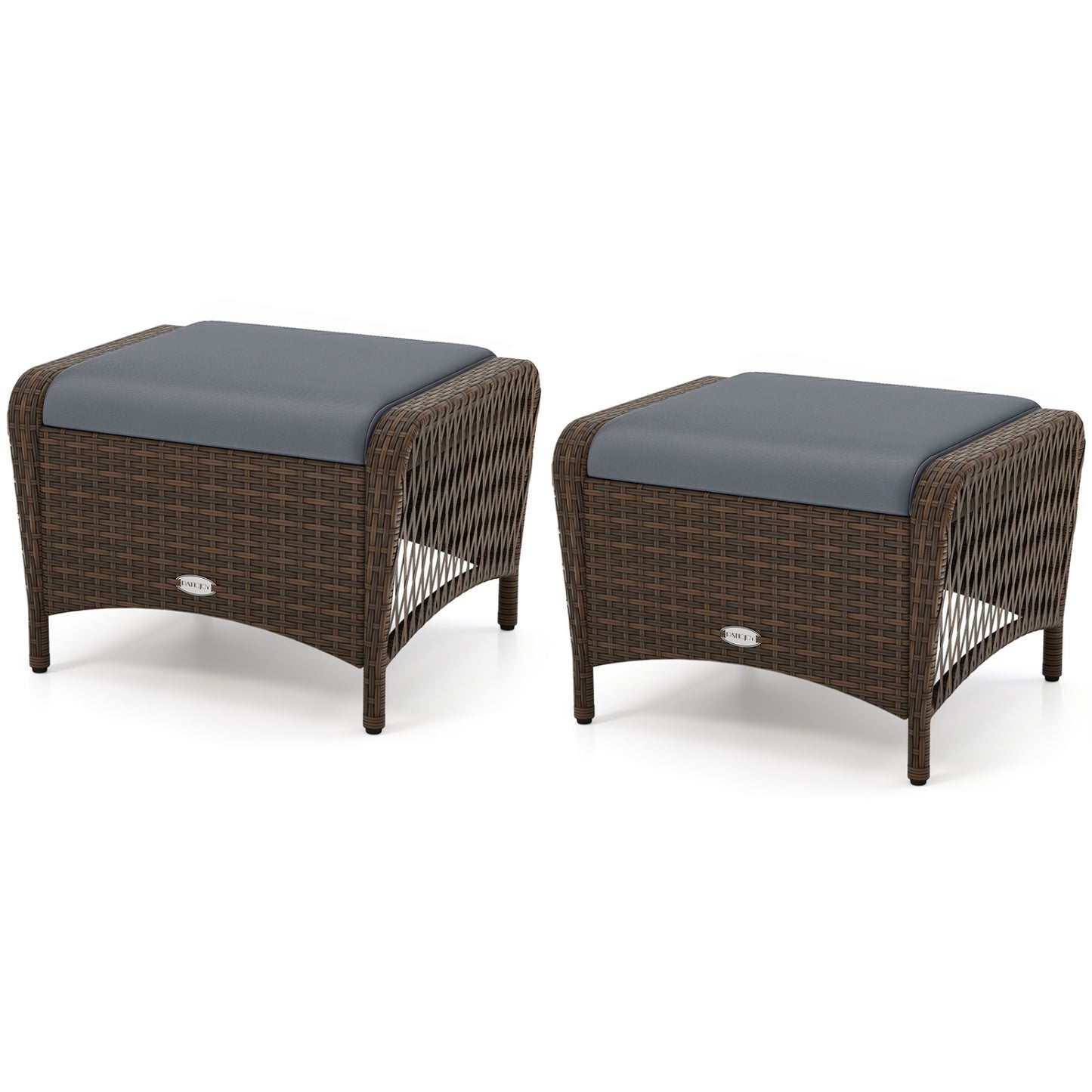 Set Of 2 PE Wicker Ottomans With Cushions, Grey Outdoor Seating & Patio Chairs Gray at Gallery Canada