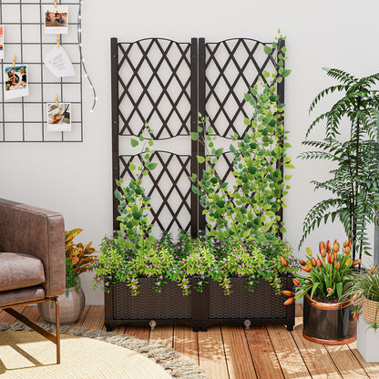 Set of 2 PE Rattan Raised Garden Bed with Trellis Planter Box for Climbing Plants, Rustic Brown Raised Garden Beds at Gallery Canada