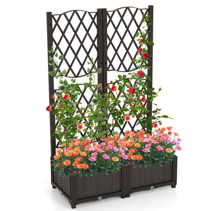 Set of 2 PE Rattan Raised Garden Bed with Trellis Planter Box for Climbing Plants, Rustic Brown Raised Garden Beds at Gallery Canada