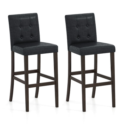 Set of 2 PVC Dining Leather Bar Stools with Solid Wood Legs-29 inches Bar Stools Options at Gallery Canada