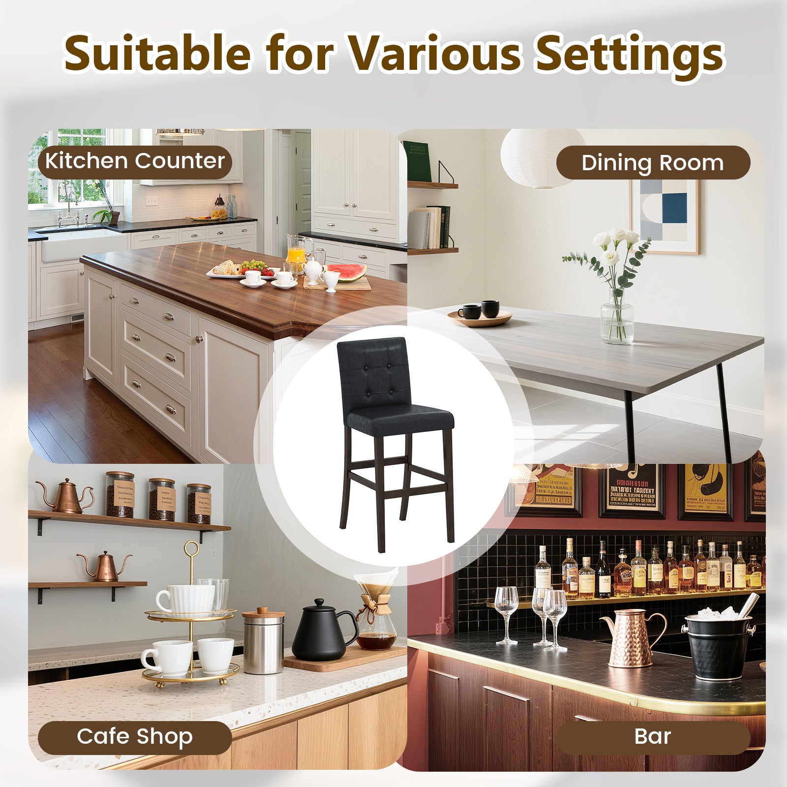 Set Of 2 PVC Leather Bar Stools, Solid Wood Legs, Black Bar Stools at Gallery Canada